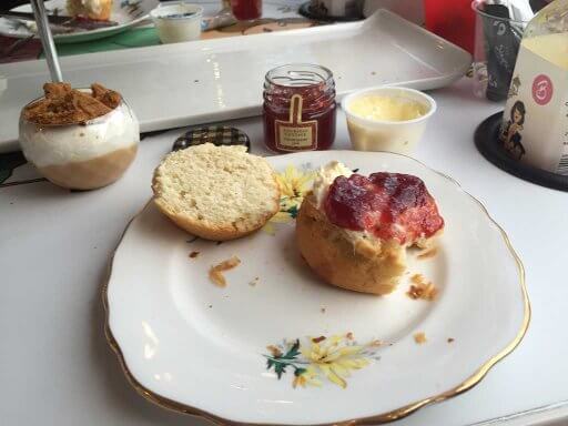 Scones with clotted cream and stawberry jam on the B Bakery Afternoon Tea Bus Tour