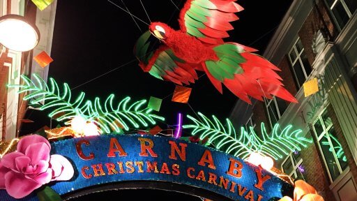 Not one to do things by halves, Carnaby Street's lights are taking Christmas Carnival as their theme this year, complete with swooping illuminated parrots, neon palm fronds and giant tropical flowers. If this doens't get you feeling fiest-ive, nothing will.