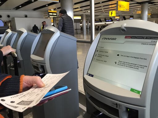 We printed our boarding passes for our Finnair A350 Business Class flight to Helsinki at the Heathrow check-in machines