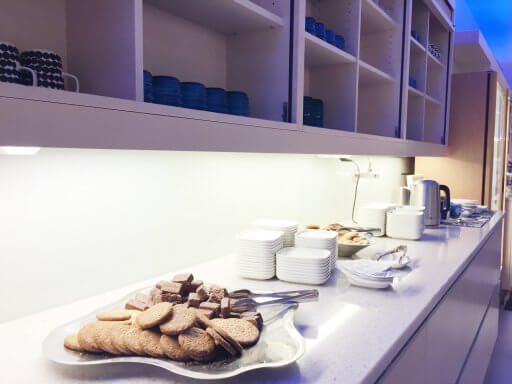 A selection of scrumptious cakes & biscuits are available throughout the day in the Finnair Non-Schengen Lounge at Helsinki Airport