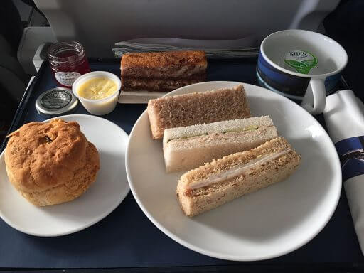 Sandwiches for Club Europe afternoon tea on BA703 from Vienna to London Heathrow