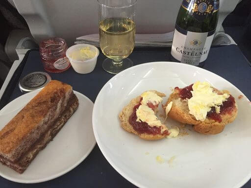 Scones and champers for Club Europe afternoon tea on BA703 from Vienna to London Heathrow