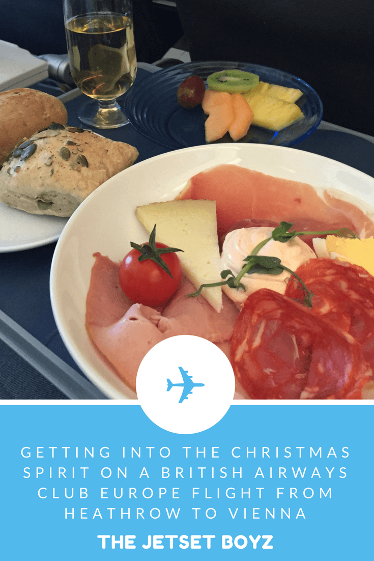 Getting into the Christmas spirit on a British Airways Club Europe flight from Heathrow to Vienna