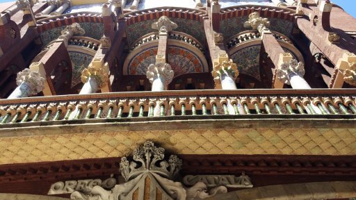 Much of the decoration of The Palau de la Música Catalana features flowers and plants. There is also a lavish use of brightly coloured mosaic. Perhaps the best display of the mosaic is on the balcony just off Sala Lluís Millet. The pillars on the balcony are simply stunning!